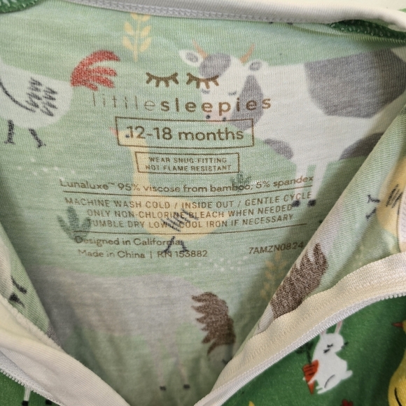 Little Sleepies Green Farm Animal Zippies Pajama Onesie - Picture 11 of 14